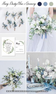 the wedding color scheme is blue and white