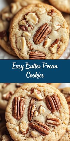 two pictures of cookies with pecans on top