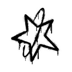 a black and white drawing of a star with dripping paint on it's side