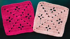 two crocheted squares sitting next to each other