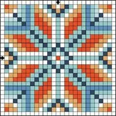 a cross - stitch pattern with an orange, blue and white design on the center