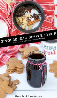 gingerbread simple syrup recipe in a jar and cookies