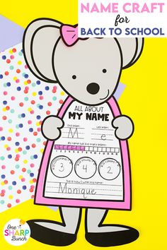 the back to school name craft is shown with an image of a koala bear