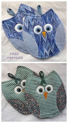 two different pictures of an owl shaped pot holder