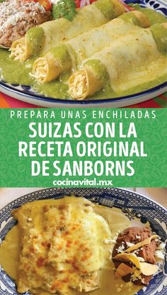 two plates filled with food and the words suzas con la receta original de sanborns