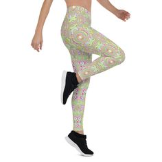 These Colorful Cool Leggings for Women Feature a Trippy Retro Pink and Lime Green Abstract Pattern Original All Over Print Design and they are perfect for your next workout or a fun night out on the town. Super soft, stretchy and comfortable leggings mix fashion and function to perfection. Stylish and durable - all over print polyester/spandex leggings are made of a comfortable microfiber yarn, and they'll never lose their stretch. Leggings are also a fashion staple – you will look great while w Pink And Green Graphic Leggings, Trippy Retro, Cool Leggings, Ladies Workout, Fashion Athleisure, Spandex Leggings, Green Abstract, Leggings For Women, Athleisure Fashion