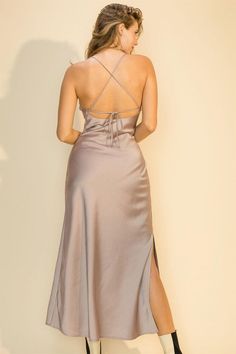 Feel sexy in this near backless midi dress that shapes a V-neckline with skinny straps that forms a stunning criss-cross style back with tying accents. A cropped bust with keyhole details connects a high waist midi skirt with a flirty side slit. WOW! FS22A878 High Waist Midi Skirt, Backless Midi Dress, Skirts Midi High Waisted, Beauty Dress, Backless Dress Formal, Criss Cross, Backless Dress, Midi Skirt, High Waist