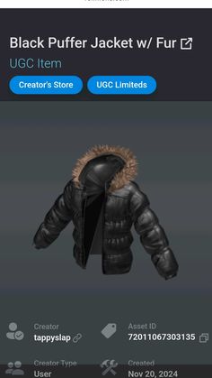 a black puffer jacket with fur on the hood is shown in an email box