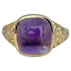 This is a vintage signet ring crafted in 9K yellow gold. Circa 1960. It features a cabochon cut amethyst. Signed with "375” and hallmarks. Weight: 6.07g Size: 19.5 (US 9.75) IMPORTANT: please ask about the possibility to resize before purchase. This process takes 2-7 days depending on the complexity. ——— If you have any questions, please feel free to ask. We describe our items accurately. Please note that in reality they can look much better because photo can’t capture that magical sparkle. We h Luxury Antique Cabochon Signet Ring, David Webb, Gold Signet Ring, Diamond Brooch, Estilo Art Deco, Christian Lacroix, Amethyst Stone, Antique Jewellery, Fine Jewellery