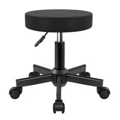 a black office chair with wheels on it