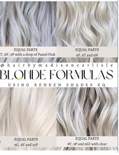 Platinum Aesthetic, Summer Blondes, Redken Toner, Blonde Formulas, Redken Formulas, Toner Formulas, Hair Formulas, Blonde Toner