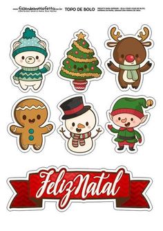 christmas stickers with cute animals and snowmen