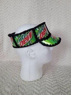 "This a fun and unique item!  Be the life of any party with this zany beer can visor.  This is made from real soda cans with black acrylic yarn. This hat measures 23.5 \" on the inside.  This one is larger, designed for a male. This hat will stretch some and is also comfortable if it's a little large. Custom orders are welcome! Send us your idea for can, color and size and we can make it happen! NOTE: these are fragile items.  Be gentle with the hat or the cans will bend and crease, resulting in Beer Can Hat, Crochet Beer, Beer Custom, Ski Hats, Be Gentle, Black Acrylic, Black Acrylics, Make It Happen, Hat Making