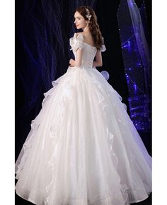 Buy super cute princess ballgown ivory white wedding prom dress with ruffles at wholesale price online. Free shipping and pro custom service since 2009. White Ball Gowns Prom, Cinderella Wedding Dress Ballgown, White Ball Dress, Core Dresses, White Ballgown, Dream Asthetic, Prom Dress With Ruffles, Poofy Prom Dresses, White Quinceanera Dresses