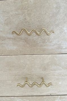 two drawers with handles on each side and one drawer has a snake design in the middle