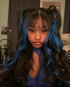 Blue Ninja, Mixed Curly Hair, Y2k Hairstyles, Hair Streaks, Hairdos For Curly Hair, Dye My Hair, Hair Dye Colors