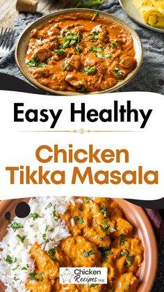 easy healthy chicken tikka masala with rice and cilantro on the side