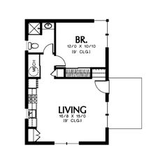 the floor plan for a small house with two bedroom and living areas on each side