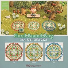 an advertisement for floral round rugs from the game animal crossing