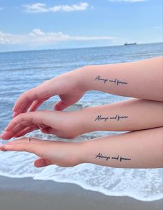 Siblings tattoo, Tattoo inspo, Family tattoo Small Matching Hand Tattoos For Best Friends, Wrist Tattoos For Mom And Daughter, Writing Tattoos For Best Friends, Mom Daughter And Sister Tattoos, Matching Tattoos For Mom Daughter And Aunt, Quote Tattoos For Best Friends, Matching Sister And Mom Tattoos, Best Friends Forever Tattoos, Sisters Forever Tattoos