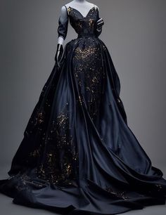 #costume #dress Laura Fantasy Gown, Villain Ball Gown, Amanda Fantasy Gown, Feyre Velaris Outfit, Sarah Fantasy Gown, Night Court Inspired Outfits, Ravenclaw Ball Gown, Dark Fantasy Ballgown, Starfall Ball Gown