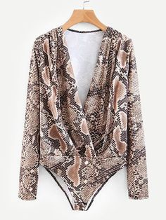 Snakeskin Print Bodysuit [bodysuit181023002] - $38.00 : moonbaye.com Casual Bodysuit, Bodysuit Blouse, V Neck Bodysuit, Casual Stylish, Print Bodysuit, Snakeskin Print, Womens Bodysuit, Long Sleeve Bodysuit, Snake Skin