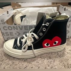 Never Been Worn, Still In Box. Men’s Size 7, Women’s Size 9. I’m A Size 7 Women’s And Accidentally Ordered Men’s 7, Doesn’t Fit And Didn’t Get Returned In Time. Commo De Garcon Converse, Garcons Converse, Red High Tops, Comme Des Garcons Play, Womens Converse, Converse All Star, Comme Des Garcons, Converse Shoes, Trainers Women