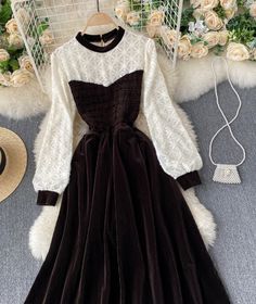 Cute A line stitching dress Fabric: corduroy Color: black,coffee Size(cm): free size S length 105 bust 80-114 waist 60-106 sleeve length 60 For more pictures of the dress, please contact us, thank you. Black A-line Long Sleeve Dress For Winter, Black Velvet A-line Dress, Chic Long Sleeve Velvet Dress For Fall, Fall Velvet Midi Dress, Winter Velvet Midi Dress, Spring Long Sleeve Velvet Dress, Spring Velvet Long Sleeve Dress, Velvet A-line Dress For Winter, Winter A-line Patchwork Dress