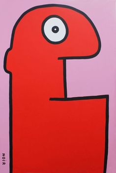 a painting of a red letter with an eye on it's center and bottom part