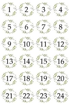 the numbers are arranged in circles with leaves on them