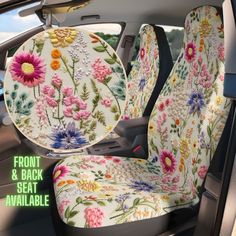 the front and back seat covers are decorated with flowers