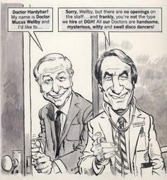 an old comic strip with two men talking to each other