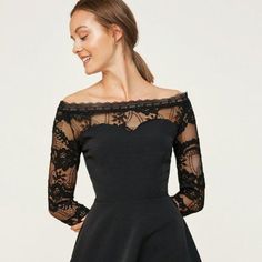 All Eyes Will Be On You In The Allure 'Em Dress. This Is The Perfect Pick For All Evening Occasions. With A Flattering Silhouette, Elegant Lace Overlay, And Sheer Back, This Feminine Lined Dress Creates A Sophisticated Yet Sexy Evening Look. Wear For Cocktail Hour And You're Sure To Snag A Compliment Or Two! Off-shoulder Lace Trim Dress For Night Out, Off-shoulder Party Dress With Lace Sleeves, Off-shoulder Dress With Lace Trim For Date Night, Black Off-shoulder Dress With Lace Sleeves, Black Lace Off-shoulder Mini Dress, Black Off-shoulder Lace Mini Dress, All Eyes, Cocktail Hour, Lace Overlay