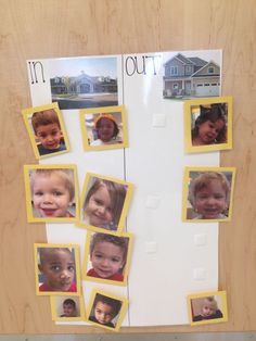 a refrigerator with pictures of children on it