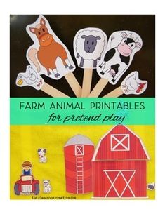 farm animal printables for pretend play are displayed on the front of a book