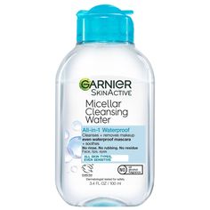 This all-in-1 Micellar Cleansing Water is a face cleanser and waterproof makeup remover that is gentle on skin, yet tough on makeup. Like a magnet, micelles capture and lift away dirt, oil and makeup without harsh rubbing. Removes tough makeup even the leading wipes can't, leaves less waterproof mascara residue. Use Waterproof Micellar Cleansing Water face wash and Garnier Reusable Eco Pads. This facial cleanser and waterproof makeup remover cleanses to remove stubborn makeup, leaving skin clean Rose Water For Skin, Garnier Micellar Water, Garnier Micellar Cleansing Water, Waterproof Makeup Remover, Garnier Skinactive, Garnier Micellar, Garnier Skin Active, Micellar Cleansing Water, Cleansing Water