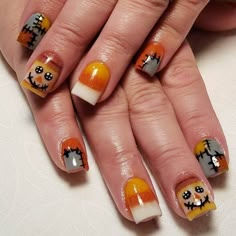 Creepy Halloween Nails, Rockabilly Nails, Halloween Nail Art Easy, Fall Leaves Nail Art, Nail Glam, Nails Ombre