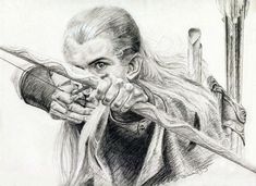 a pencil drawing of a woman holding a bow and arrow