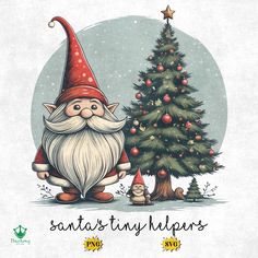 an image of santa's tiny helpers christmas tree with gnome and cat in front