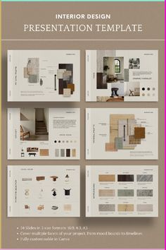 the interior design presentation template is shown in three different colors and sizes, including beiges,