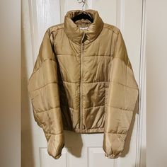 Gold Puffer Coat Size Xl - Excellent Condition! Brand New , Never Been Worn ! Puffer Coat, Abound Puffer Coat, Puffer Jacket, Hooded Coat, Warm Coat, Winter Coat, Gold, Gold Coat Oversized Solid Puffer Jacket For Fall, Oversized Beige Puffer Jacket With Long Sleeves, Oversized Khaki Outerwear For Cold Weather, Oversized Fall Puffer Jacket, Brown Puffer Jacket Outfit, Brown Puffer Jacket, Gold Coat, Puffer Jacket Outfit, Coat Puffer