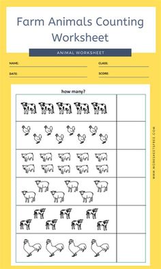 the farm animals counting worksheet is shown in black and white, with an image of