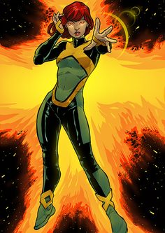 a woman in a yellow and black outfit standing on fire