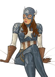 a drawing of captain america sitting on the ground with her hands out and eyes closed