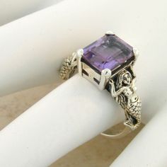 Vintage Estate 3.00 Carat Natural Amethyst Solitaire Filigree Mermaid Ring. 925 Solid Sterling Silver. Set With One 10x8 mm Natural Amethyst Stone.Stamped 925. Excellent Condition/Like New. Mysterious Mermaids, Mermaid Ring, Amethyst Gem, Purple Band, Jade Ring, Amethyst Stone, Amethyst Ring, Purple Amethyst, Sterling Ring