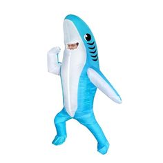 an inflatable shark costume is shown on a white background