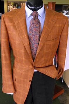 Bronze Windowpane Jacket Sid Mashburn, Shirt And Tie, Orange Blazer, Smart Office, Mens Attire, Perfect Coat, Dapper Style, Dapper Men, Sharp Dressed Man