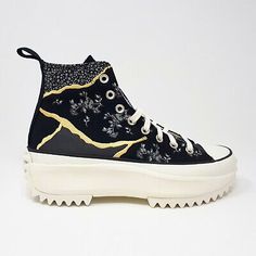 Find ideas๏ฟฝand inspiration for Converse Womens Run Star Hike High Hi 172424C Metallic Floral Black Shoe Sneaker, New Women's shoes Run Star Converse, Black Shoes Sneakers, Converse Womens, Converse Run Star Hike, Run Star Hike, Shoe Wishlist, Black Shoe, Shoe Inspo, Shoes Color