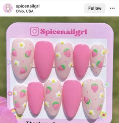 Pastel Kawaii Nails, Kawaii Valentines Nails, Princess Bubblegum Nails, Strawberry Nails Pink, Indie Nail Art, Boba Nails, Uwu Nails, Simple Kawaii Nails, Pink Kawaii Nails