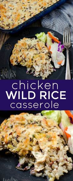 chicken wild rice casserole with carrots and celery on the side